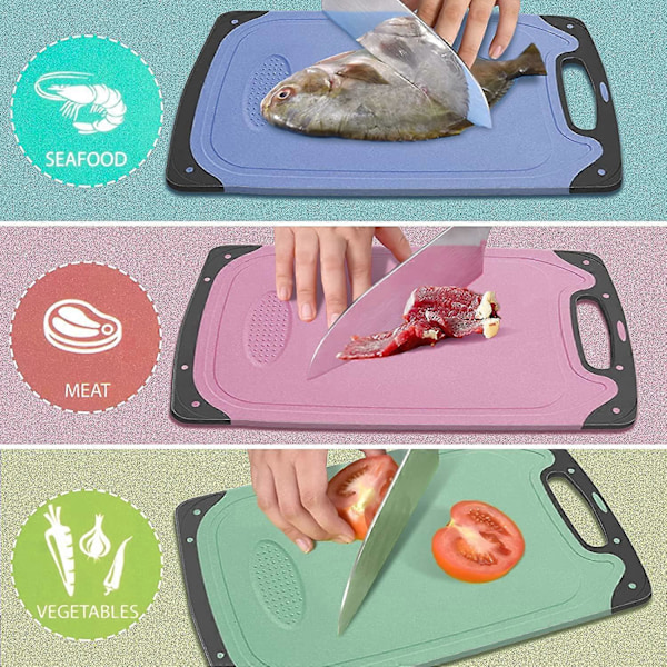 Plastskjærebrett sett med 3, Charcuterie-brett med juicekanal, 3 forskjellige farger, lite ostebrett for grønnsaker, kjøtt, Po