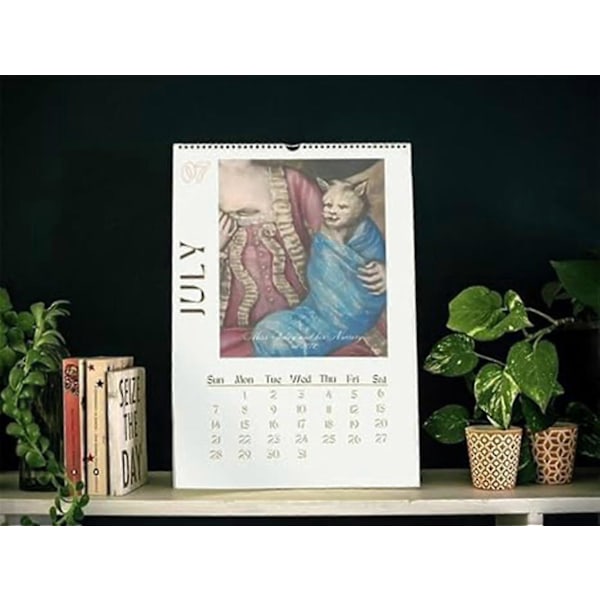 Katt Väggkalender 2024, Fula Katter I Renässansmålning Kalender 2024, Rolig Renässans Kattkalender, 12 Månaders Kattkalendrar Gåvor Zekai 2st