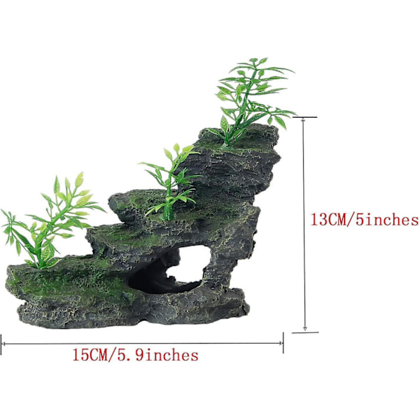 Miniature akvarium Mountain View Sten ornament, bryotree HULE LANDSKAB Kunstig akvariedekoration, (Oliven Sort)