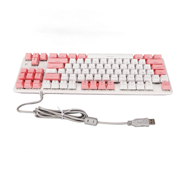 Mekanisk speltangentbord 87 tangenter Blå brytare RGB-bakgrundsbelysning USB-kabelanslutet mekaniskt tangentbord för PC bärbar dator stationär dator vit rosa