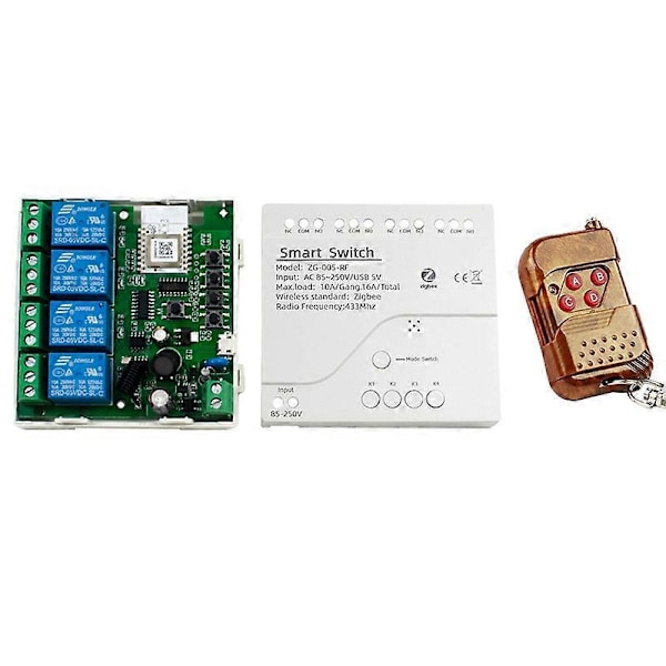 4CH Tuya Zigbee Smart Switch Modul+Fjärrkontroll 85-250V Relä Smart Hem