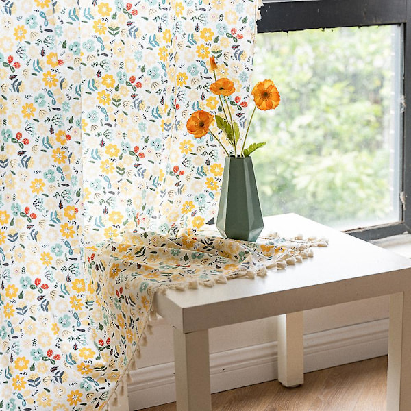 Blommiga Gardiner Halvmörkläggande Vardagsrum Draperier Längd Bomull Linne Blandning Bohemisk Fönstergardin 150*280cm