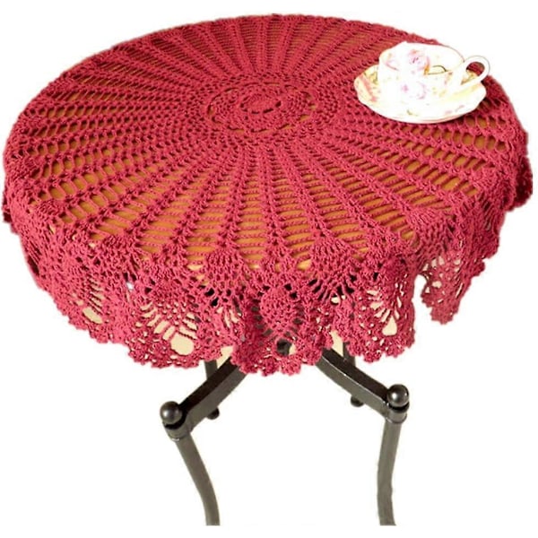 Retro Duk Rund Spets Handgjord Virkad Bomullsduk/Överdrag 95-100cm (95-100cm Rund) Rosa