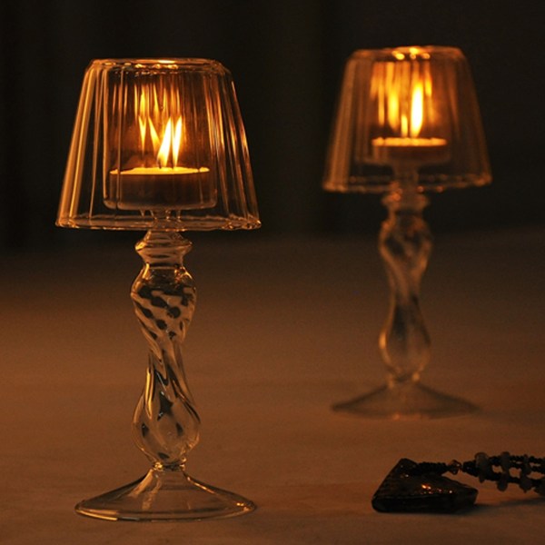 Lasinen kynttilänjalka, läpinäkyvä pöytävalaisimen muotoinen kynttilänjalka Dinille