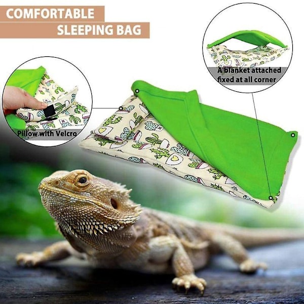 Varm Tyg Sov-påse Gömställe för Skäggagam och Leopardgecko 2-pack Grön