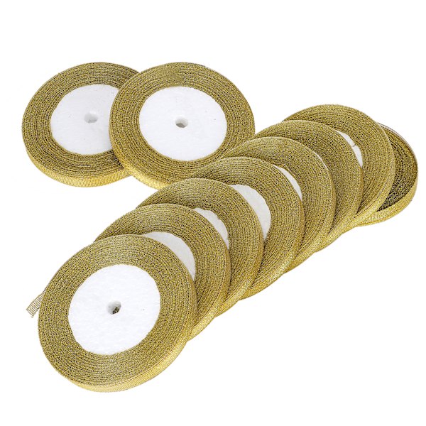 10 st 25 meter/rulle gyllene band DIY rosett hantverk jul bröllopstårta bandage 1CM