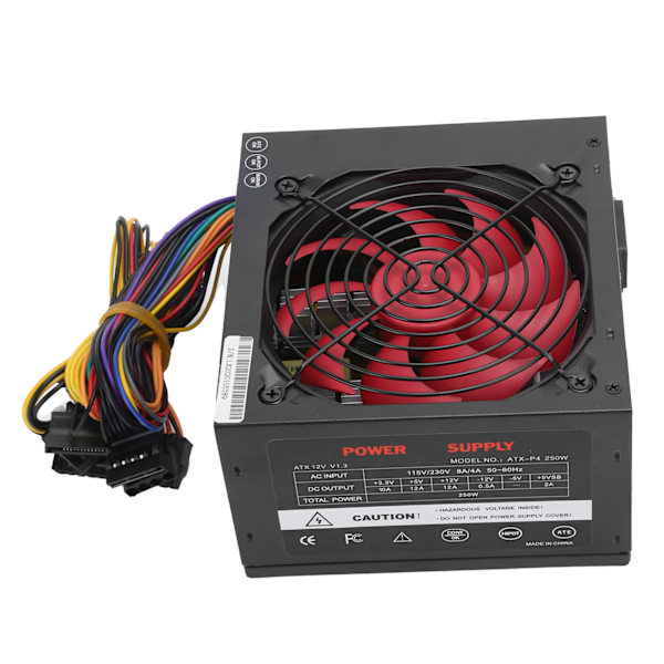 Strømforsyning til pc-computertilbehør Rød ventilator Manuelt justerbar 115/230V ATX-250WEU-stik