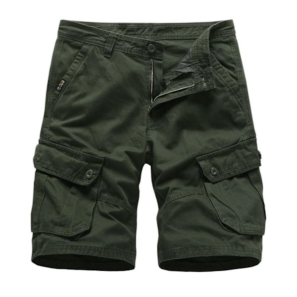 Army Green Miesten Löysät Shortsit Vetoketjulla ja Useilla Taskuilla