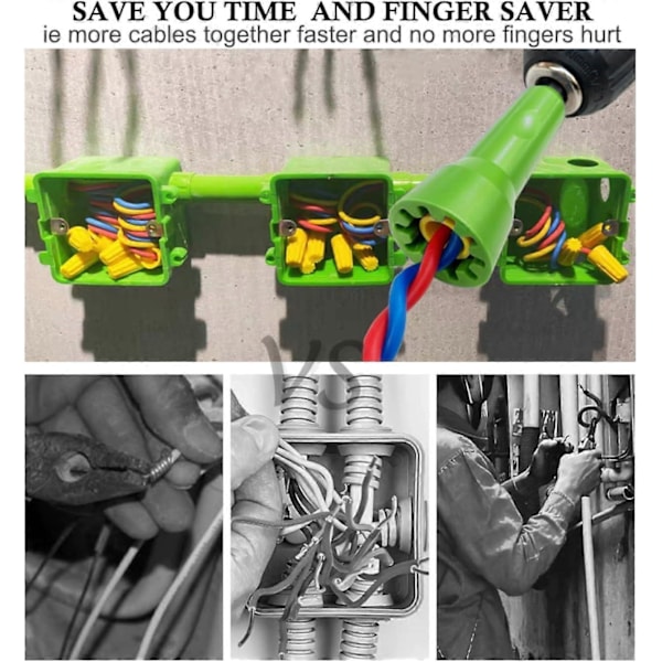 Wire Nut Twister, Ideal Elektrisk Wire Nut Twister for Drill - 2 STK Wire Twisting Tool 1/4\" Chuck Forbedrer Effektivitet ZD b2 1 Pakke Grønn
