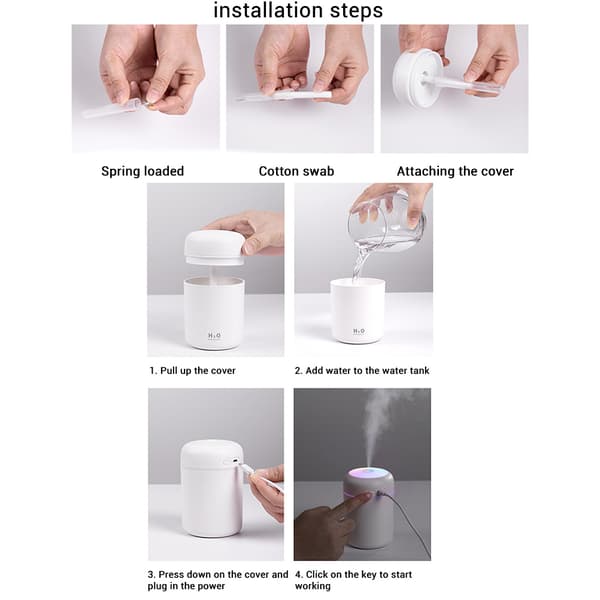 300ML Mini USB Luftfukter med Nattlys Tåkeluftfukter for Rom Kontorbord