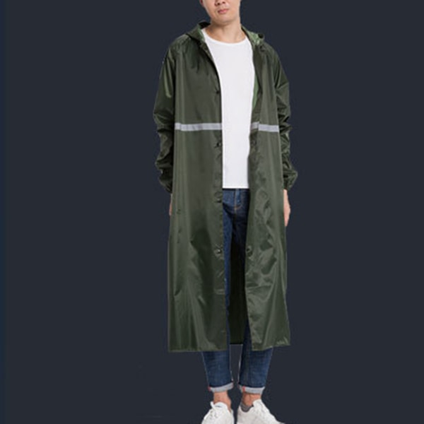 Lång regnrock förtjockad reflekterande regnrock återanvändbar poncho vattentät snygg lång regnjacka för utomhus armégrön L