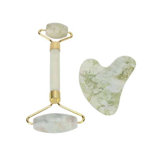 Jadestone Roller Gua Sha Board Dobbelt Hoveder Glatte Overflader Ansigtsmassagerulle Sæt