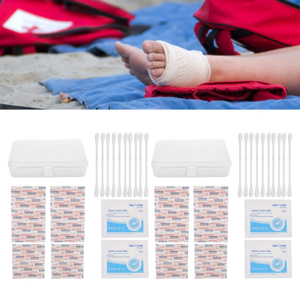 2 set Utomhus Nödhjälp Kit självhäftande bandage Gaze Tejp Sårbehandlingsverktyg