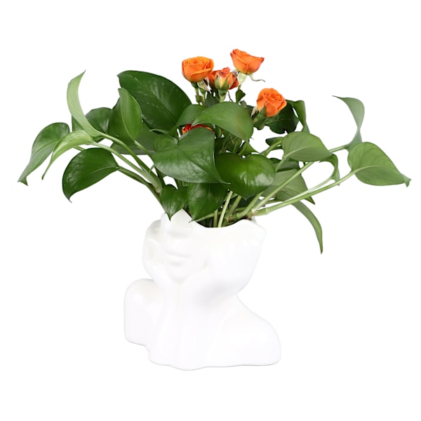 Menneskeligt ansigt kunst keramisk vase udsøgt stabil hovedformet statue kunst vase til hjem bryllup kontor dekoration hvid