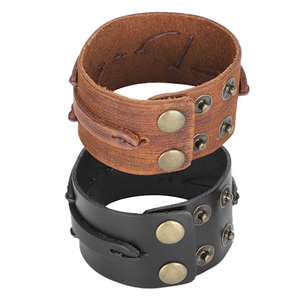 2 st läderarmband handgjorda retro justerbara tryckknappar casual dam punk smycken