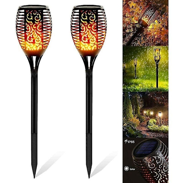 Solcellslampa med Flamma, IP65 Vattentät Solcellslampa Automatisk På/Av 2-pack