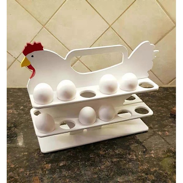 Hvit eggbrett i tre, bærbar eggholder, eggbrett for kjøkken, eggoppbevaringsskap