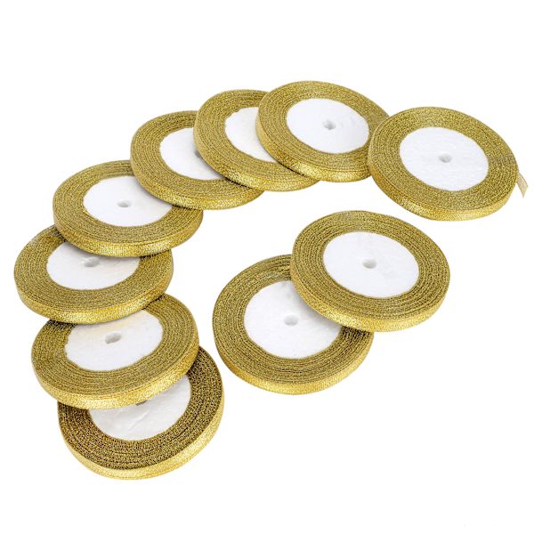 10 st 25 meter/rulle gyllene band DIY rosett hantverk jul bröllopstårta bandage 1CM