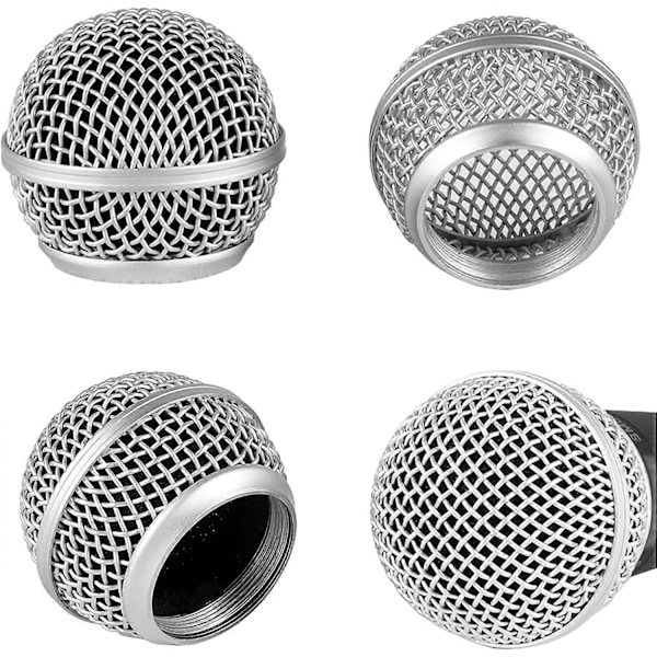 4 stk. Metal Mikrofon Mesh Hoveder, Kompatible med SM58 (Sølv)