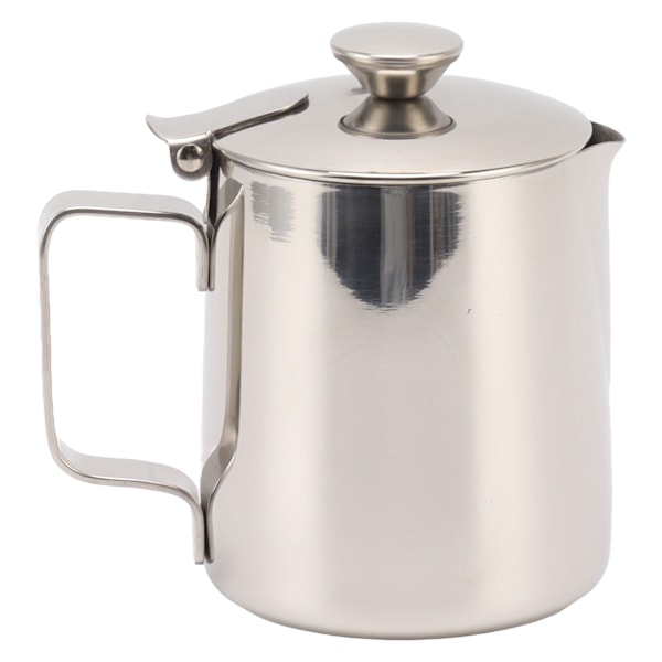 Rustfrit mælkeskummerkande i rustfrit stål, cappuccino-kande, kaffeskumbeholder med låg, 350 ml