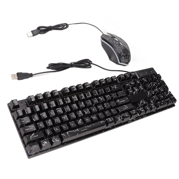 USB Tangentbord Mus Combo Bra motståndskraft Spricka Färgglad bakgrundsbelysning 104 nycklar Tydliga tecken Gaming Tangentbord Mus Combo