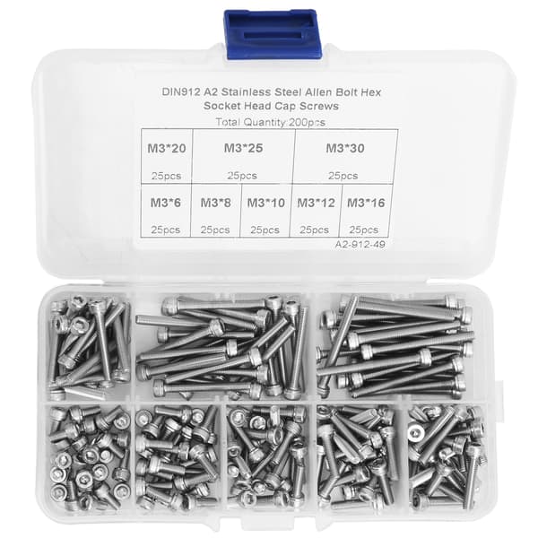 200 st Hex Socket Cap Head Skruv 304 Rostfritt Stål Boxade Hårdvarutillbehör M3