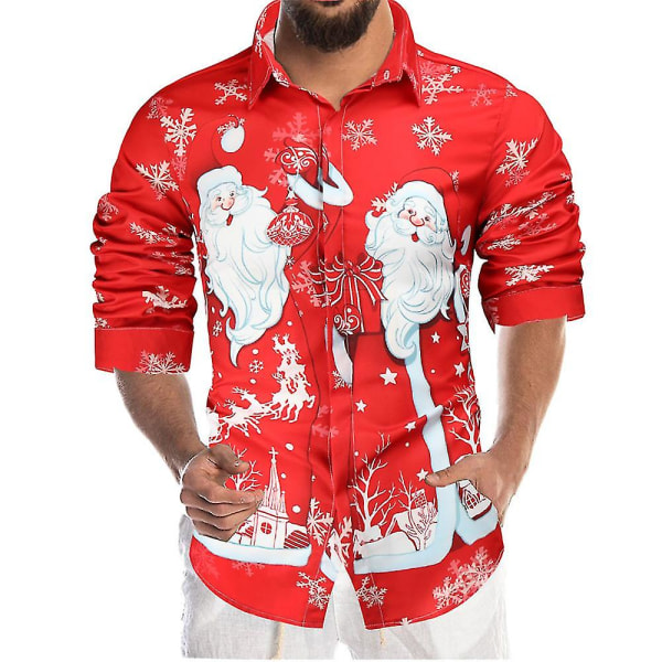 Julskjorta Herr Xmas Santa Claus Skjortor Button Blusar Topp Plus Size Red  M 0e09 | Red | M | Fyndiq