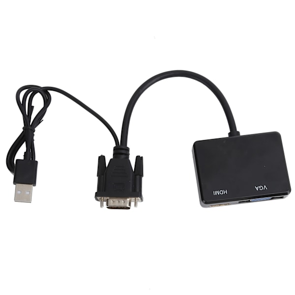 VGA til VGA High Definition Multimedia Interface Splitter Konverter Støtte Dual Display Adapter Svart