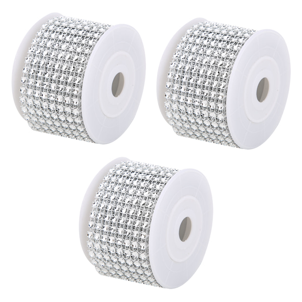 3PCS Rhinestone Mesh Roll Shiny Diamond Wrap Ribbon Trim DIY Hand Made DecorationSilver