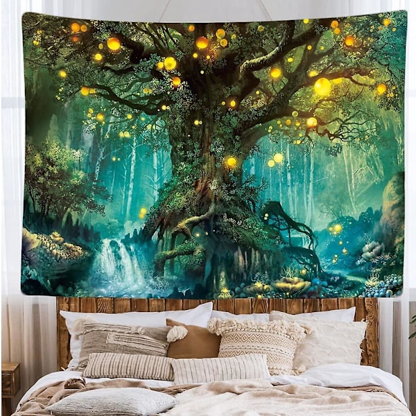 Dekorativ Väggbonad för Sovrum - Älvträd Magi Natur - 200 x 150 cm Stor - Tyg Tapet - Tapestry Estetisk Vägg - Panoramadekorati