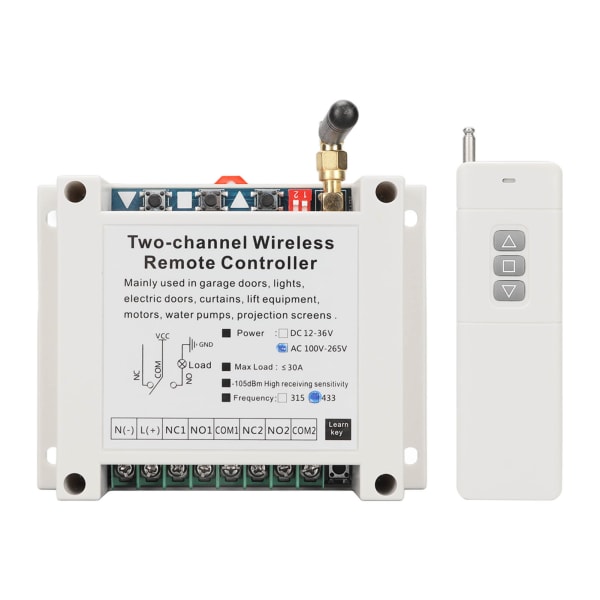 RF trådlös fjärrkontroll 2-kanals stabilt bärbart RF trådlöst relä med fjärrkontroll AC 100‑265V
