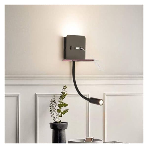 Slange 3W LED Væglampe + Læselampe med USB-port - Sort