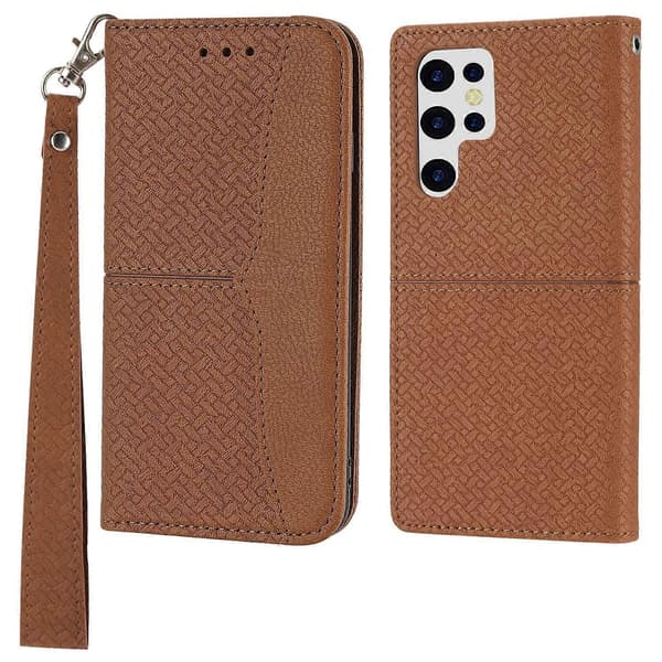 For Samsung Galaxy S25 Ultra Case Woven Texture PU Leather Wallet Phone Case - Grey Multicolor Multicolor Brown