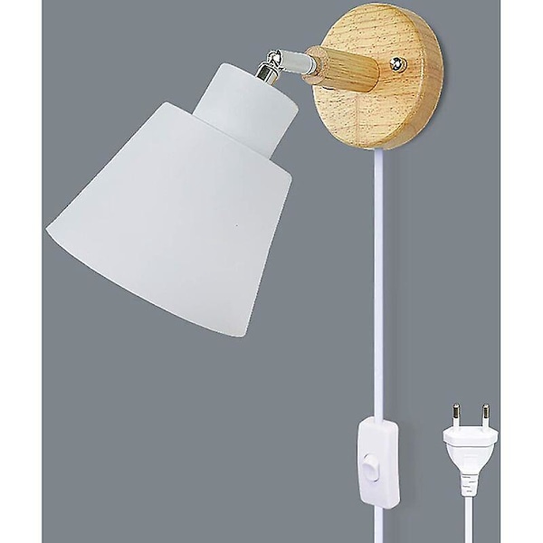 Vegglampe med strømbryter og stikkontakt, nattbordslampe, moderne vintage macaron vegglampe E27 tre vegglampe egnet for stue og soverom (Hvit)