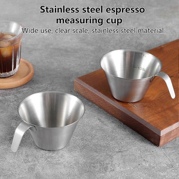 100 ml målebeger med håndtak, rustfritt stål, espresso kaffemålebeger for bakeri