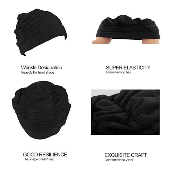 2 st Badmössor i Polyester, Plisserad, Stor, för Simning, Bad, Män och Kvinnor, Långt och Kort Hår