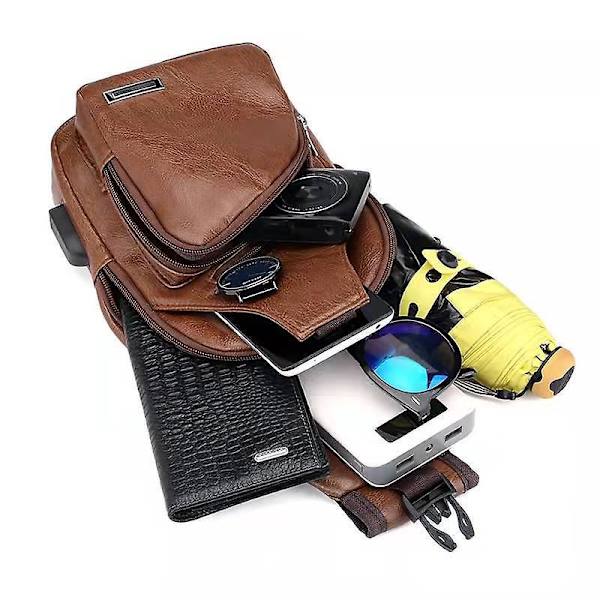 Vandafvisende Brun Slingtaske til Mænd og Kvinder - Multifunktionel Crossbody Rygsæk til Vandreture og Dagsture