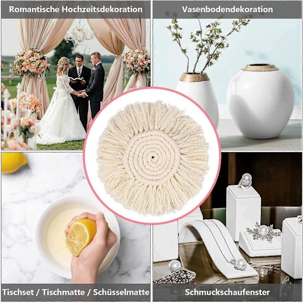 2 STK Håndlaget Makramé Brikkesett, Håndvevd Bordbrikke 18cm Diameter, Bohemsk Ren Berg-og-dalbane