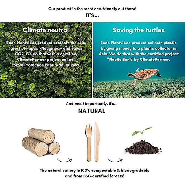 Sæt med engangsbestik, miljøvenligt & CO2-neutralt - 50 knive & 50 gafler & 50 skeer - Ideelt engangsbestik til fester, engangsservice