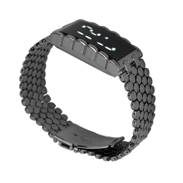LED watch dubbelt öppen spänne i rostfritt stål metallrem rektangulär urtavla Digital armbandsur för utomhusaktiviteter Svart