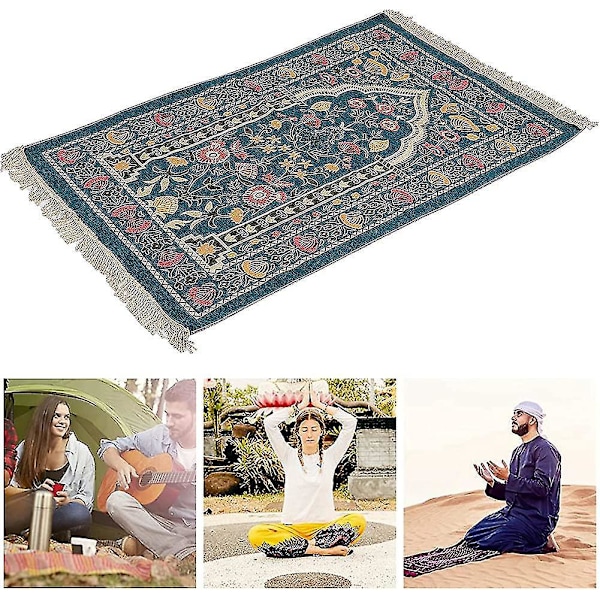 Muslimsk Bedetæppe, Blødt Blomsterbroderet Islamisk Bedetæppe (blå) Gave