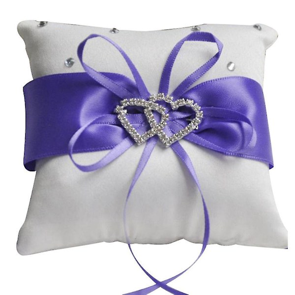 Romanttinen kaksoissydän-vihkisormustyyny - 10x10cm violetti