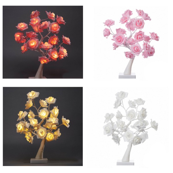 Desktop Rose Bonsai Tree Lamp 24 LED Tree Lamp Batteridrevet Dekorativt Lys for Stue Soverom