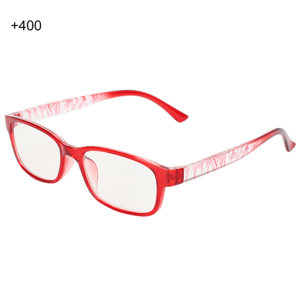 Læsebriller Presbyopiske briller Rødt stel Briller til mænd Kvinder med opbevaringsæsker (+400 rødt stel)