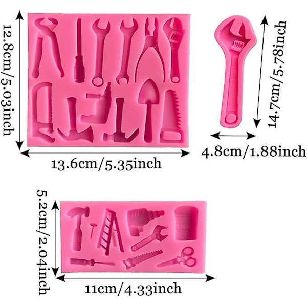 3 stycken silikonformar för marsipan, silikon 3D hårda verktyg, nyckelkakaform, lämplig för att göra kakor (rosa)