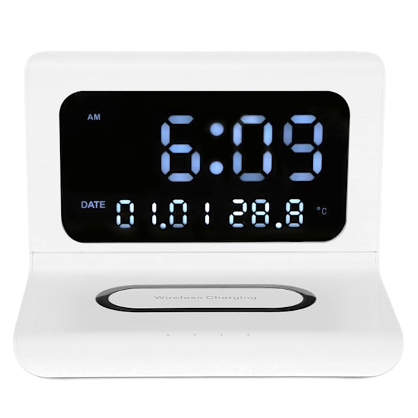 Klokketelefon trådløs lader digital alarmklokke multifunksjon elektronisk skrivebordskalender alarmklokke