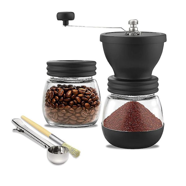 Manuel Kaffekværn med Keramiske Kværne og To Glasbeholdere - 11oz Kapacitet, Børst og Spiseske