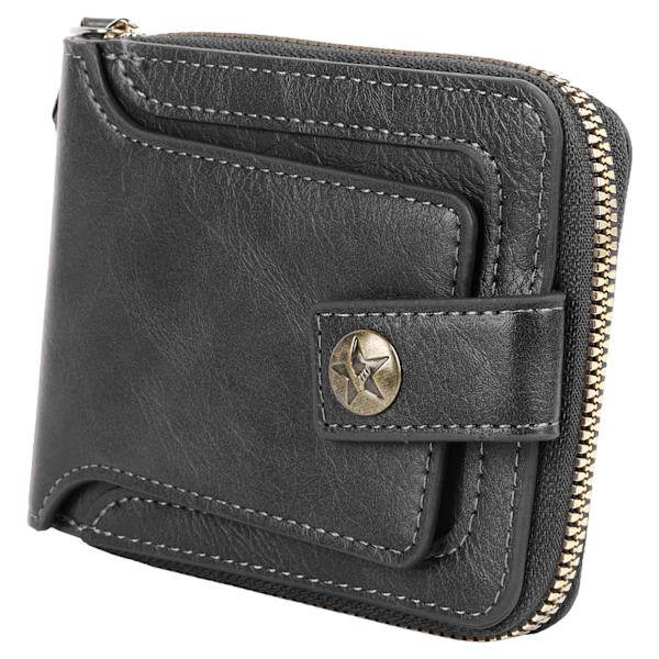 Herr Plånbok Trifold Plånbok PU Läder Retro Dragkedja Spänne Flera Fack Stor Kapacitet Bärbar Plånbok för Resor Svart