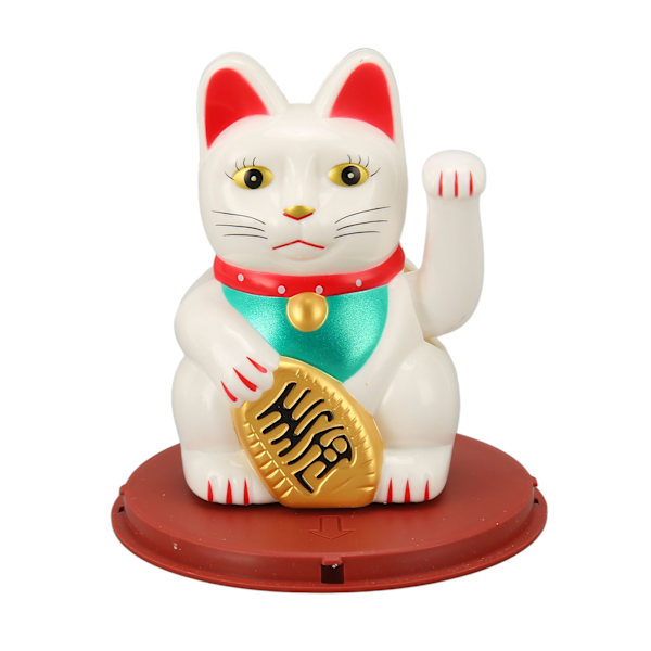 4in Solar Lucky Fortune Cat med vinkende arm Solar Powered Feng Shui Lucky Cats Lucky Beckoning Waving Wealth Cat Home Decor Hvid MLY23056 1