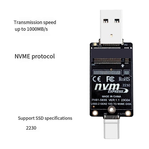 M.2 Till USBA Typ-C HDD-kapsel Adapterkort NVME HDD